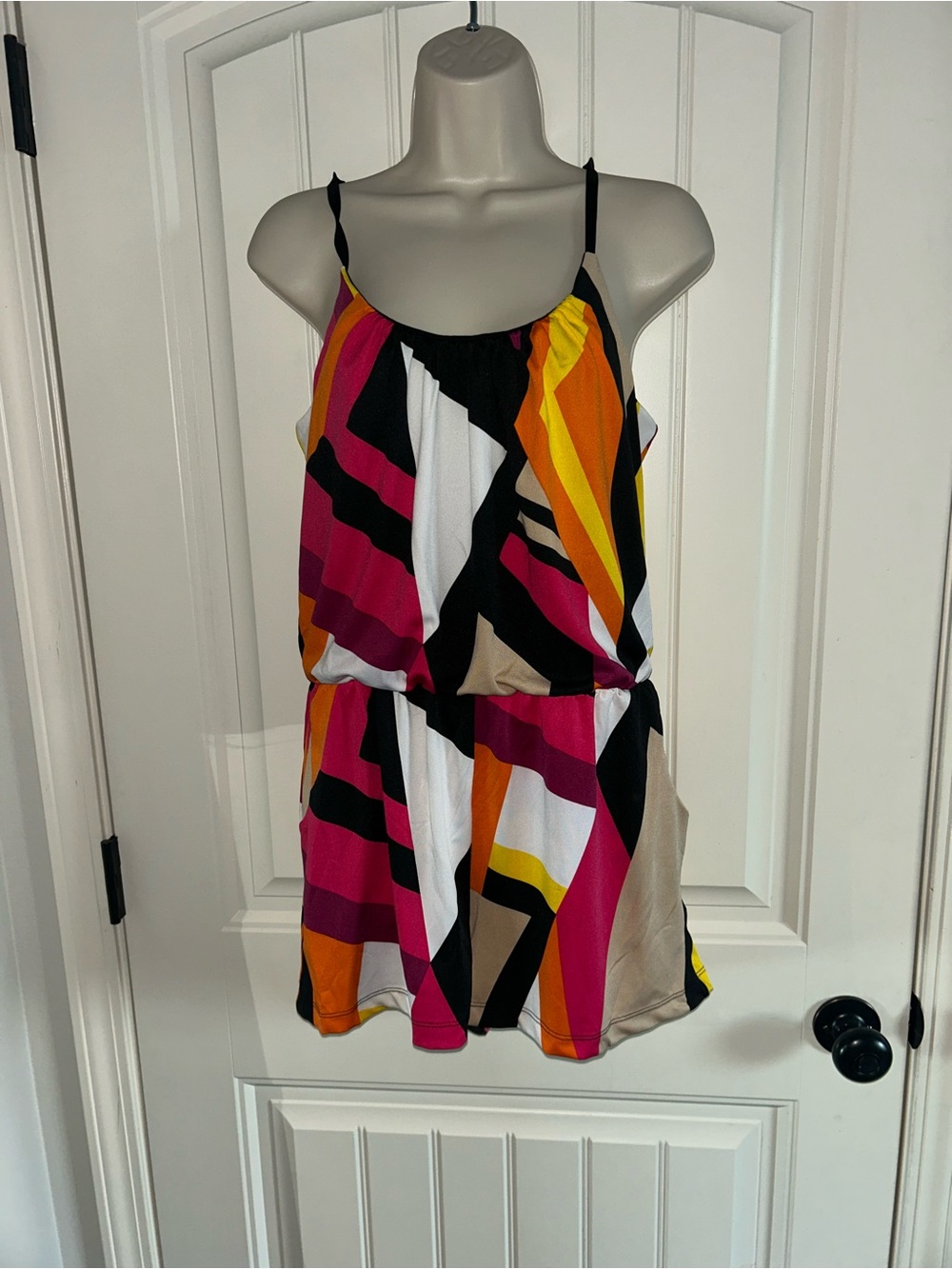 NEW Stillettos Colorblock Spaghetti Strap Romper in Black, Pink & Orange Sz XL